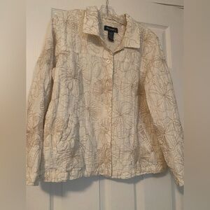 Denim & Co.  Cream Flower Embroidered Jacket - Size X-Large 100% cotton